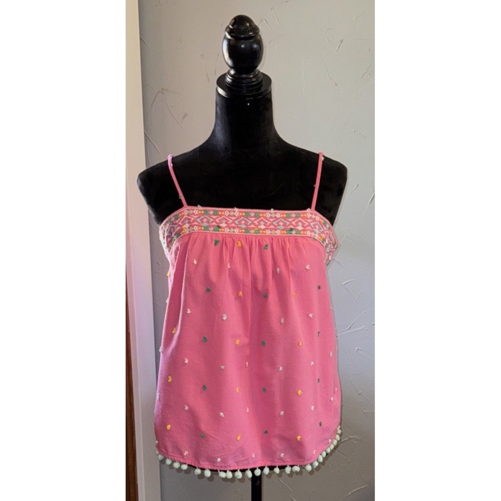 Crown & Ivy Pink Spaghetti Strap Shirt Size M Vacation Wear Easter Resort Fringe
